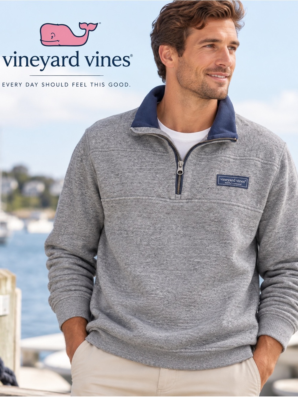 Vineyard Vines Shep Shirt Sweatshirt Mens L T Blue 1/4 Zip Mock Neck Pullover